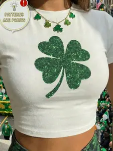 Women's Milk Silk Smooth Breathable Soft Comfort Casual Trendy Fashion Streetwear Four-Leaf Clover Pattern Round Neck Short Sleeve T-Shirt
