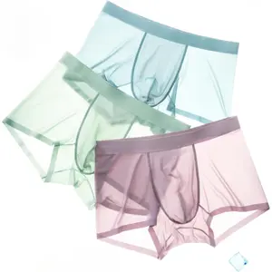 Men's Ice Silk Sexy Seamless Boxer Briefs Shorts Underwear,Underwear Comfortable Ultra-thin Breathable Male Underpants Silk Men's Boxer Briefs
