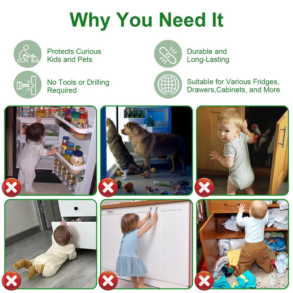 Upgraded 5-Pack Childproof Locks, refrigerator locks, cabinet locks, oven locks—safety locks for fridge, drawers, dishwasher, oven, cupboards, closets. Self-adhesive, no tools needed. Home essentials; prevents hands from getting caught.