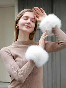 Pure Color Artificial Fur Wrist Cuffs, Elegant Soft Warm Elastic Wristbands, Fall & Winter Cold-Resistant Decorative Wrist Sleeves