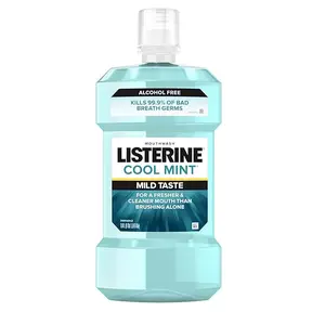 Listerine Cool Mint Alcohol Free Mouthwash, Oral Rinse to Kill 99.9% of Germs That Cause Bad Breath for Fresh Breath & Clean Mouth, Less Intense Taste, Cool Mint Flavor, 1 L
