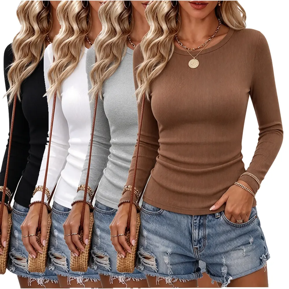 4Pack Ribbed Long Sleeve Shirts for Women Fitted Underscrub Fall Outfits
