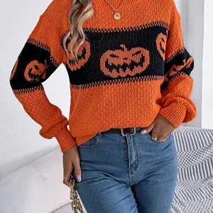 Women's Pumpkin Knit Sweater with Long Sleeves - Knitwear, Womenswear