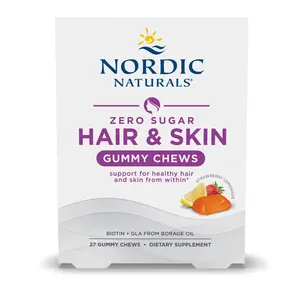 Nordic Naturals Zero Sugar Hair & Skin Gummy Chews, Strawberry Lemonade - 27 CT Biotin & GLA for Hair & Skin Health - Vitamin, Healthcare
