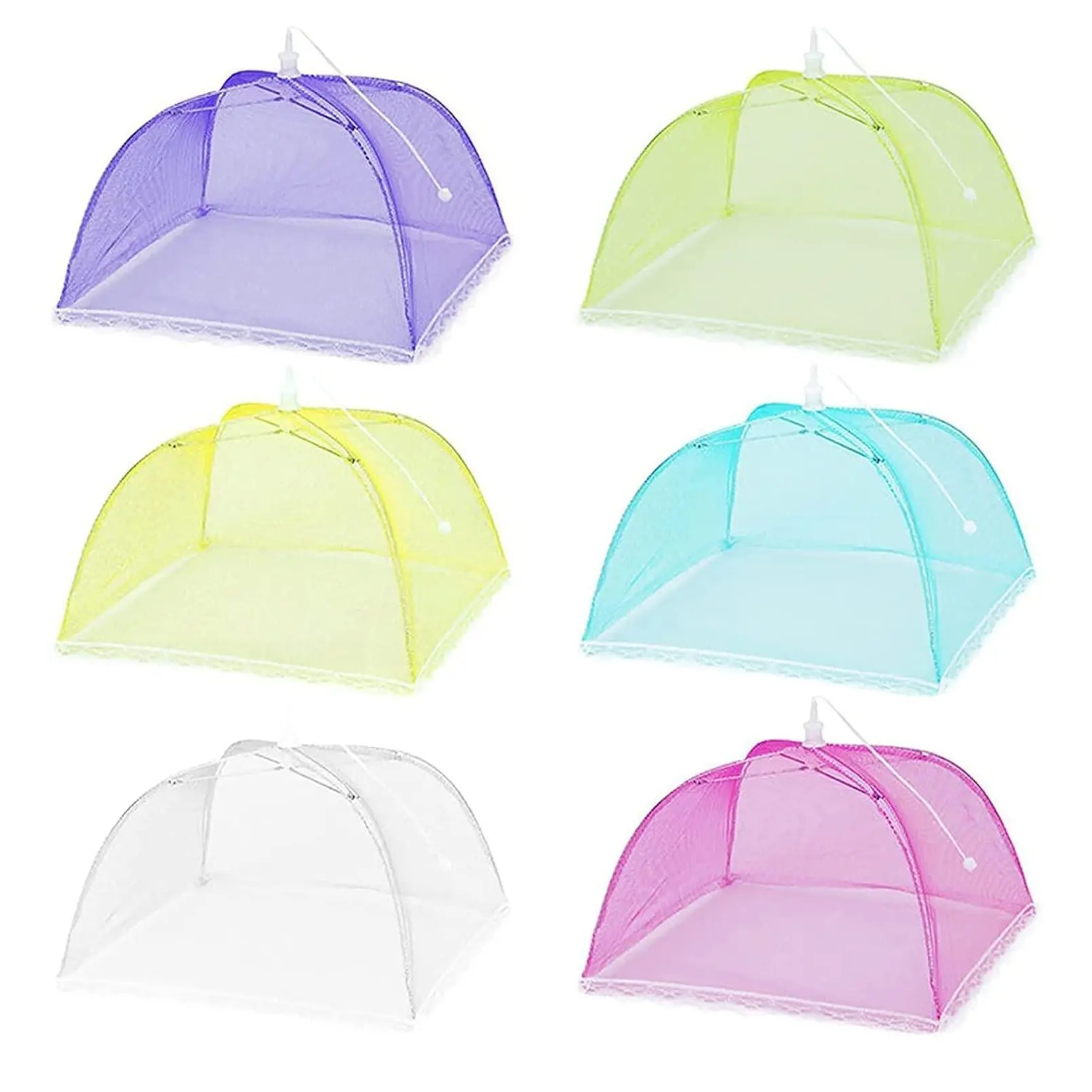6 Pack Colored Mesh Food Cover Tents , Reusable and Collapsible Large 17" Pop-Up Food Net Protector Umbrella for BBQ, Picnics, Parties, Outdoor
