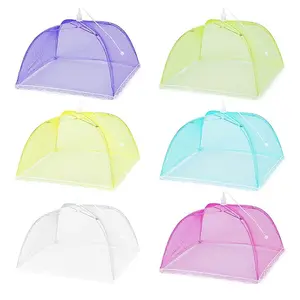 6 Pack Colored Mesh Food Cover Tents , Reusable and Collapsible Large 17" Pop-Up Food Net Protector Umbrella for BBQ, Picnics, Parties, Outdoor