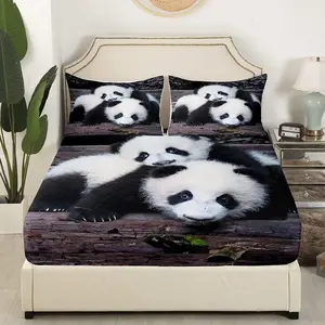 3pcs Bed Sheet Set Animal Theme Panda Pattern, High-Definition Digital Print, 100% Polyester Fiber, Washable, Modern Style Home Bedding
