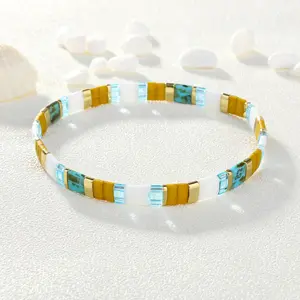 KELITCH Tila Flat Beaded Stretch Bracelets for Women Trendy Unique Colorful Square Beads Handmade Stack Bracelet Friendship Accessories Jewelry