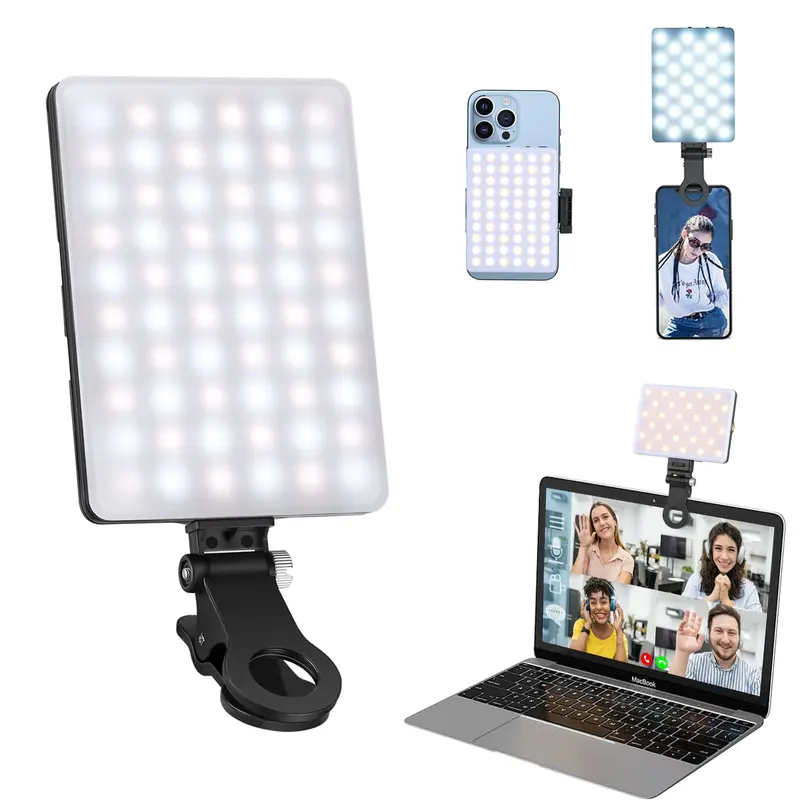 Rechargeable Clip Fill Light, 3 Light Modes & 10 Brightness Levels, 60 LED High Power Rechargeable Clip Fill Video Conference Light, Portable Clip on Light for Taking Selfie, Live Show, Art Photography, Objects Supplemental Light