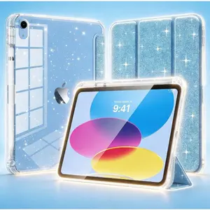 iPad Case for A16 11th Gen (11") 2025 & 10th Gen (10.9") 2022 – Glitter TPU Cover with Clear Back Shell, Pencil Holder, Auto Wake/Sleep, Sky Blue