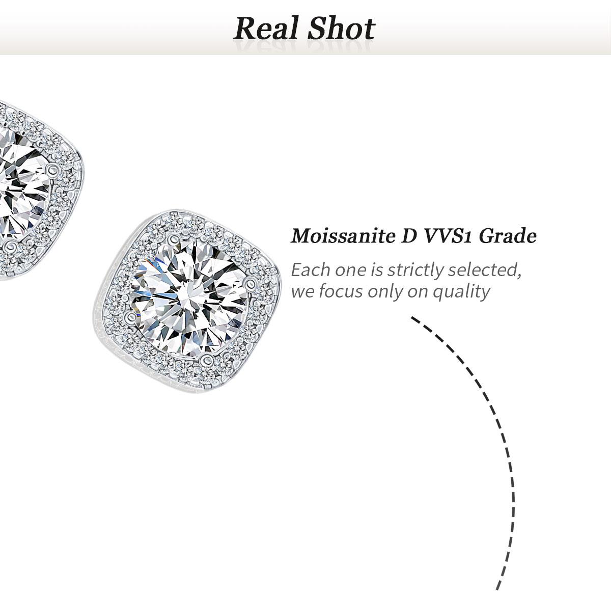 【Square Halo Stud Earrings】S925 Sterling Silver Platinum-Plated D Color VVS1 Moissanite Earrings, 0.6/1/2CT (0.5+0.5CT Option) 4/5/6.5mm, for Adult Male & Female Wedding Gift, Shining Earrings, Adults