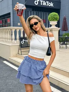 American Streetwear Blue Gingham Sporty Mini Skirt, Tennis Skirt - Drawstring Elastic Waist Ruffle Skirt Y2K Coquette - Drawstring Ruffle Active Skirt Light Sport Casual - Elastic Waist Ruffle Versatile Active Skirt