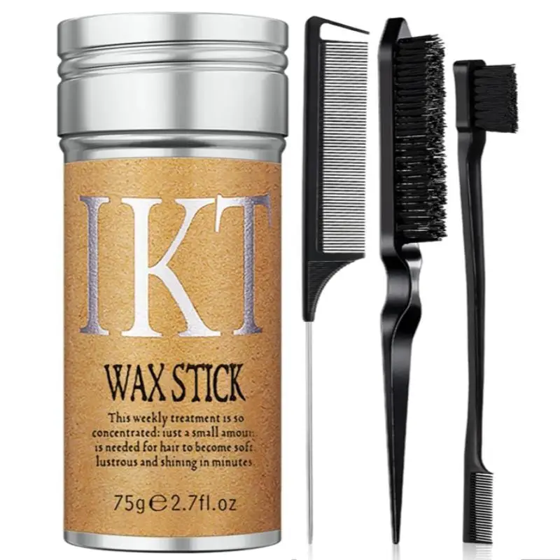 Hair Wax Stick with Brush & Combs Set, 4 Counts/set Long Lasting Hair Styling Wax Stick and Hair Brushes, Professional Hair Styling Product for Men &