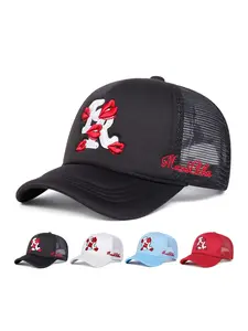 Unisex Lr Lips Space Cotton Mesh Hat, Adjustable Sun Protection Casual Baseball Cap, Outdoor Sports, Spring Fall Travel Beach Activities, Adjustable Snapback Cap, Snapback Trucker Hats