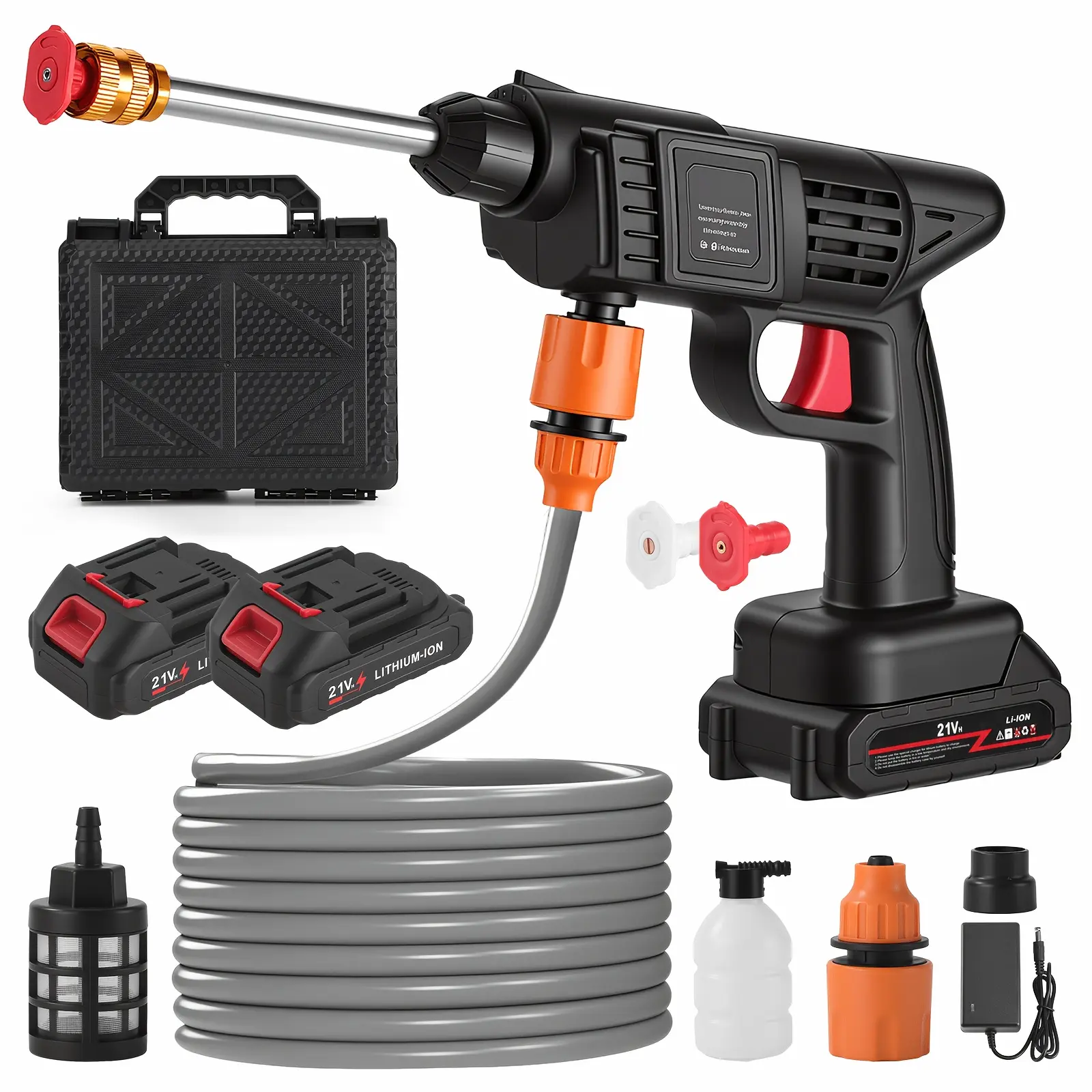 LOVEWE 300 Watt Cordless High Pressure Electric Car Wash - Equipped with 6-in-1 Nozzle, 1.3GPM Handheld Car Wash Gun, for Car Wash/Home/Floor/Garden Cleaning, Includes1/2 X 15000mAh Batteries, 60 Minutes Battery Life, for Independence Day
