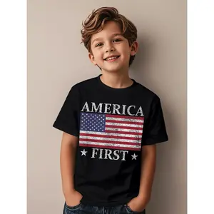 America First USA American Flag Patriot Stars and Stripes Funny Aesthetic Graphic Kid T-Shirt Casual Kid T Shirts Street Style Tees Tops for Kid