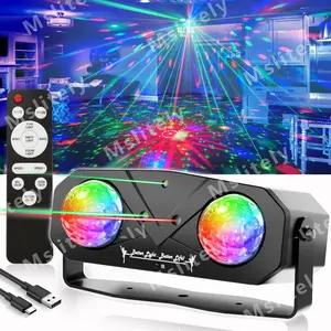 Disco Party Light, USB Powered Dual Ball Lights with Remote Control, Sound Activation RGB Color Changing Light, Perfect for Home Celebrations, Birthdays, RGB Light Effect