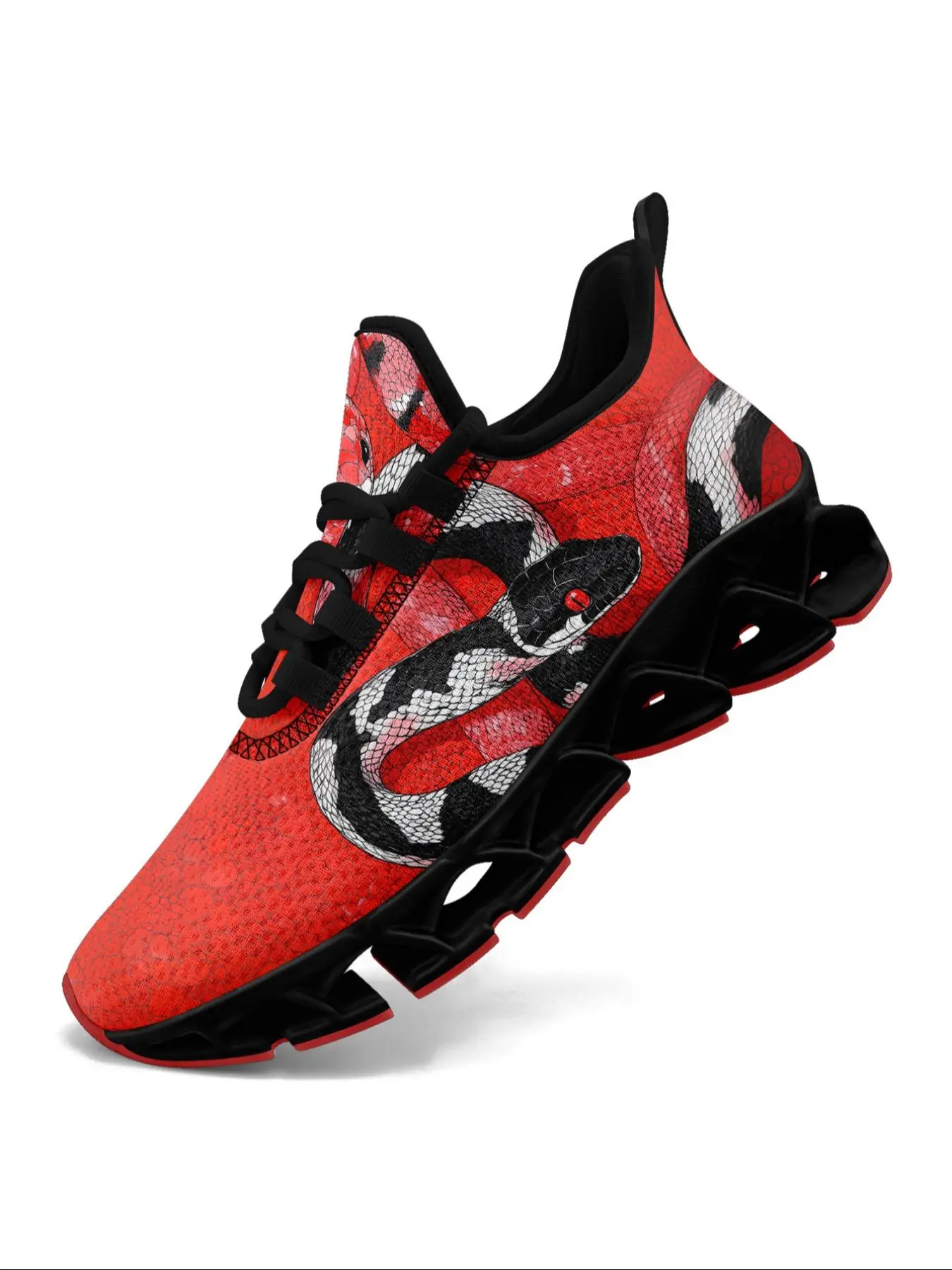 Men's Fashionable Snake Print Lace Up Sneakers, Casual Comfortable Breathable Sports Running Shoes, Male All-match Round Toe Shoes for Daily Wear, Closed