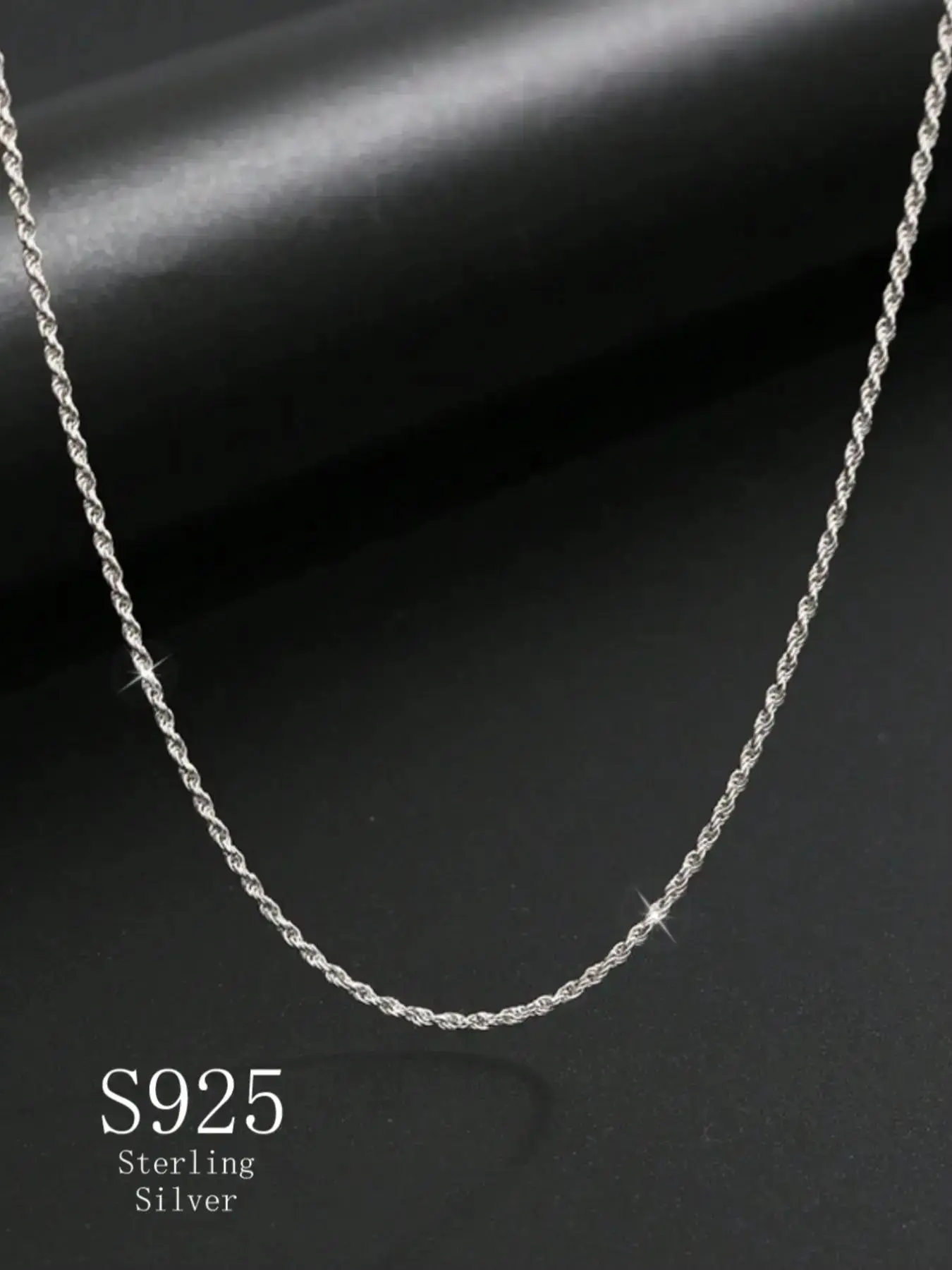 925 Sterling Silver Simple Rope Chain Necklace, Minimalist Chain Necklace, Dainty necklaces, Fashion Jewelry for Party, Daily Clothing Decor, Trendy All-match & Exquisite Jewelry for Birthday Gift, Elegant Necklace