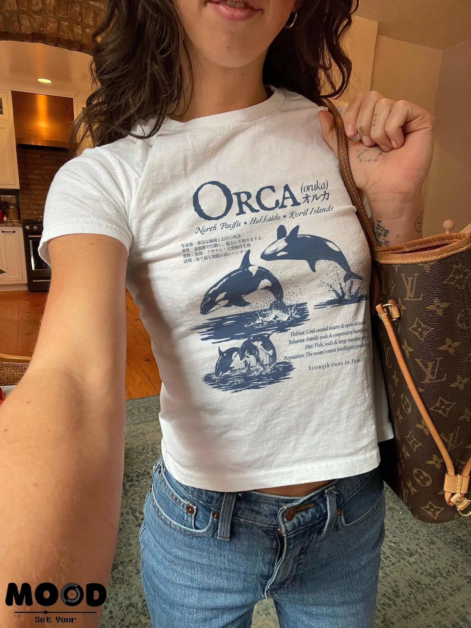 Orca Y2K Baby Tee, Killer Whale Crop Top, Japanese Marine Biology Shirt, Coastal Whale Lover Gift