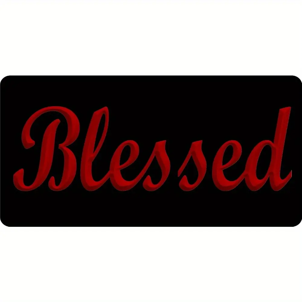 Blessed Red Lettering Aluminum License Plate - Durable, Weather-Resistant, Universal Fit for Vehicles, Trucks, SUVs & RVs, Car Accessory |   Stylish Font Design |   Aluminum Construction