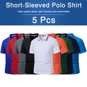 Men's 5-Pack Dry Fit Polo Shirts - Menswear, Athletic Button-Front Medium-Length Short Sleeve Classic Slim Fit, Performance Sportswear Top for Golf, Comfort & Ease of Movement (Summervibes, TikTok Shop Spring Glowup)