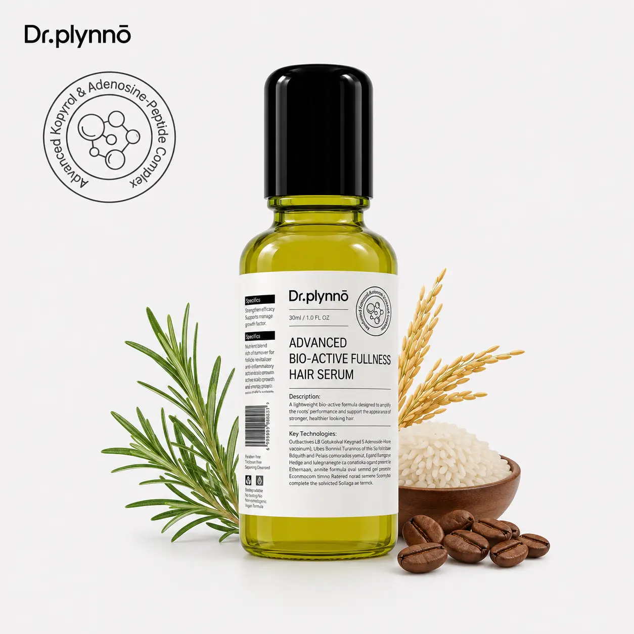 Dr. Plynnō Advanced Bio-Active Fullness Hair Serum with Kampo & Adenosine-Peptide Complex for Enhanced Hair Health