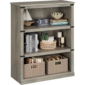 3 Tier Farmhouse Wooden Bookcase, 40" Tall Open Storage Shelf for Living Room Bedroom Office