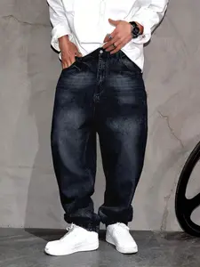 Men's Loose-Fitting Retro Classic High Street Plain Light Blue Jeans, Casual Loose Baggy Wide-Leg Straight Pants for All Seasons, Trendy Vintage Denim Trousers
