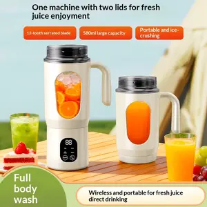 1PC portable juicing cup.Type-c rechargeable (1300 mAh 3C dual battery) freshly squeezed/direct drinking 2 in 1, intelligent digital display, 304 stainless steel cutter head, 580ml cup body capacity, suitable for juice/milkshake/fruit and vegetable, etc.