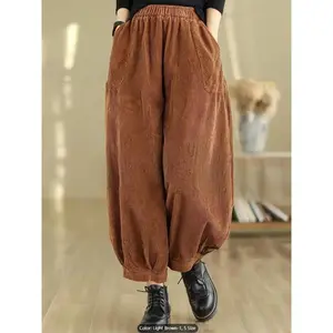 Plus-size women’s retro corduroy cropped pants, loose wide-leg trousers, casual streetwear pants, comfortable and fashionable casual wear GARMENTARY