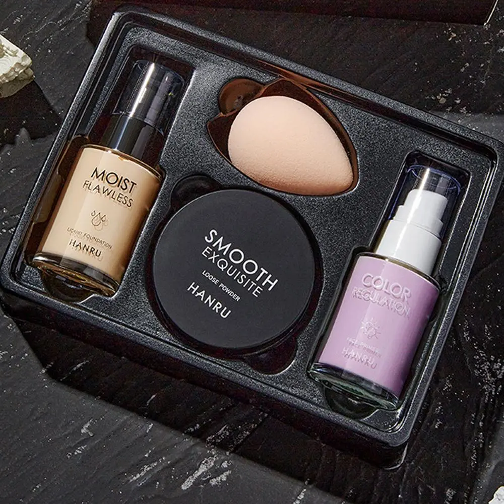 Foundation & Concealer & Loose Powder & Beauty Egg Cosmetic Set, 4 Counts/set Flawless Foundation Concealer Primer Makeup Sponge Kit, Christmas, Christmas Gift, Face Makeup Sets, Facial Makeup Set