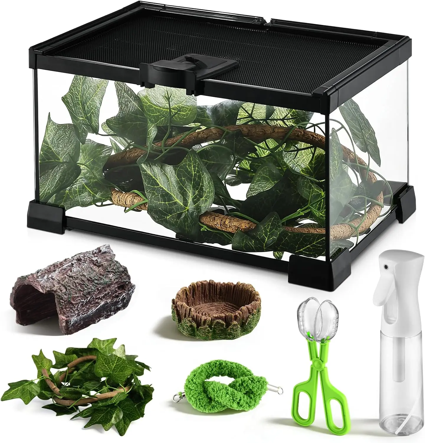 Glass Reptile Terrarium Starter Kit - Glass Tank with Escape-Proof Lock Lid, Indoor Enclosure for Tarantulas, Succulents (Customizable Dimensions) - Terrariums & Shipping Supplies