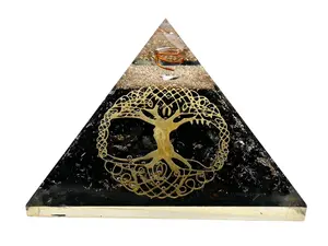 Amazing Gemstone Shungite Orgone Pyramid, Decorative Crystal Home Religious Ornament, Positive Energy Healing Piece