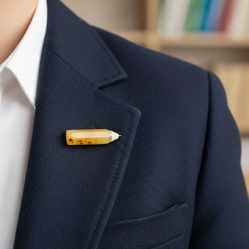 Amber Pencil Brooch — Made in USA | KIZIMA®, Anniversary Gift, Teachers, Quirky Charm, Artists, Daily, Natural Amber, Elegant