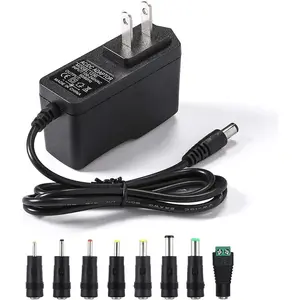 12V 2A Power  AC Adapter Replacement with 8 Tips, Regulated 12  2000mA Cord Charger for LED Strip Light, CCTV Camera, GPS, Webcam, Router, BT Speaker DC12V Transformer (6ft)
