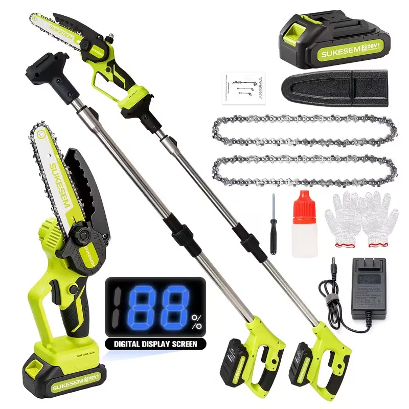 SUKESEM Cordless Chainsaw Kit, 2-in-1 Pole Saw and Mini Portable Chainsaw, 6-Inch Battery-Powered Tree Trimmer with Extension Pole, Lightweight for Garden Tree Pruning and Branch Cutting