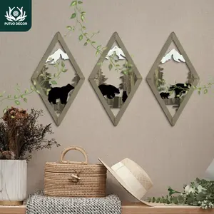 Wooden Bear Pattern Wall Decor, Forest Bear Elements Wall Art Decor, Wall Hanging Decor for Home Farmhouse Living Room, Wall Decoration, Ornaments