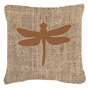 Carolines Treasures  Dragonfly Burlap and Brown Decorative Fabric Pillow - 14 x 14 in.