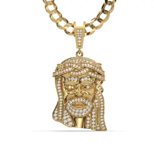 Men's Yellow Gold VVS Lab Grown Diamond Customizable Jesus Necklace Pendant - Tik Tok