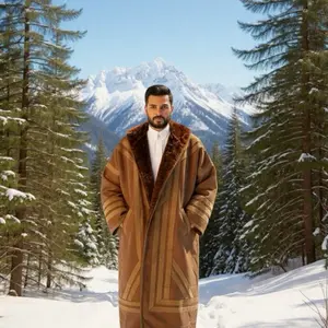 Khayal Arab Fur Style Coat for Men - Winter Warmth with Classic Design and Luxurious Fur Trim