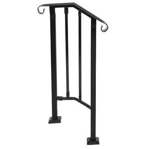 Step Handrail Fit for 1-2 Steps Flexible Porch Railing for Outdoor Steps Steel Stair Railing for Garden, Yard or Porch Black