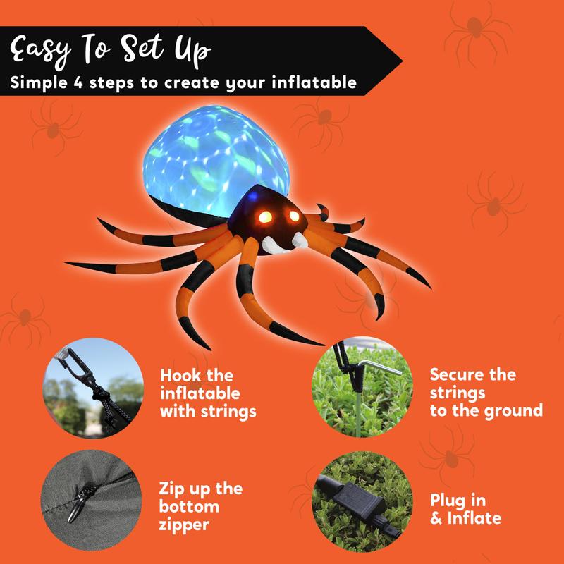 8FT Halloween Inflatable Giant Spider Outdoor Decorations, Blow Up Spider Yard Decorations with Rotating Colorful Light and Glowing Eyes for Halloween Party Lawn Garden Outside Decor Valentine's Day Gifts for Kids