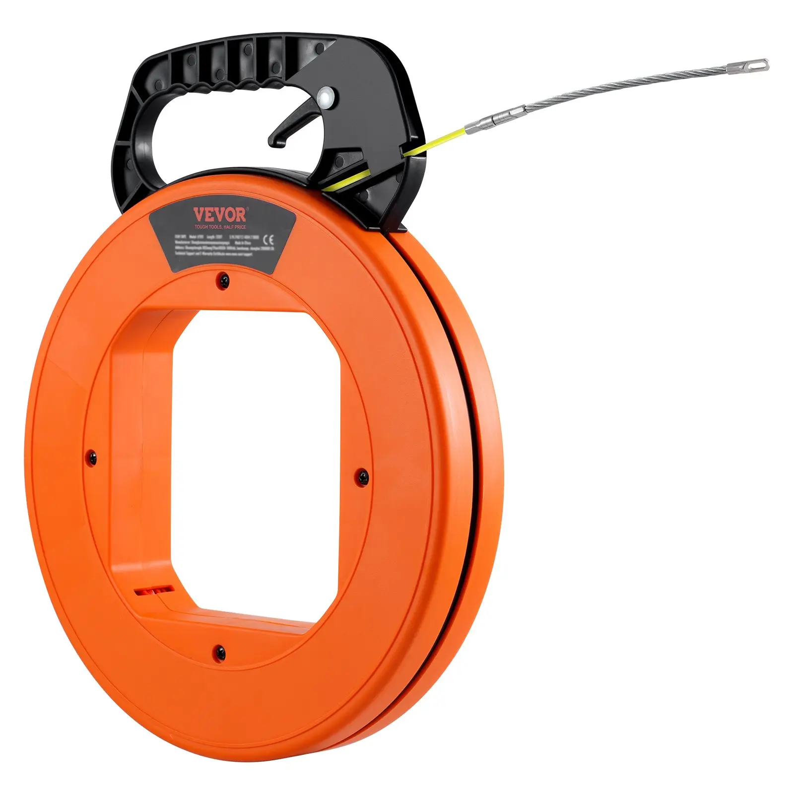 VEVOR LFT01 Fiberglass Fish Tape, 100 ft x 1/6 in Non-Conductive Flexible Wire Fishing Tool, ABS Optimized Housing, Indoor Cable Pulling Tool, Withstands Everyday Drops, Boosts Productivity