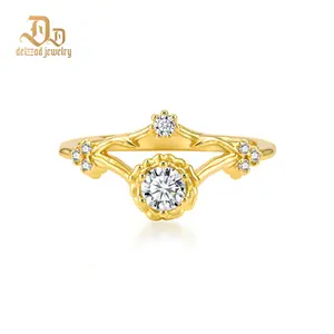 Delzzad 0.3ct Fabled Branch Ring Nature Inspired Leaf Ring VVS Synthetic Moissanite Ring Jewelry S925 Band Perfect Birthday Engagement Wedding Anniversary Christmas Valentine's Day Mother's Day Gift