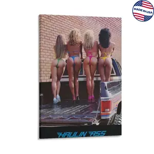 [Canvas Material With Frame] 1970s-1980s Haulin' Ass Bikini Girl Pinup Poster, Vintage Pickup Truck Poster, Artistic Gift For Your Living Space