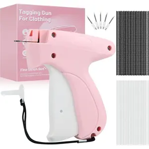 Sewing Gun, Clothing Label Gun, 1000 Fasteners (500 White + 500 Black) Clothing Label Gun, 6 Needles, Quick-Stitch Cloth Fixer, Pink, Garment Repair Tool