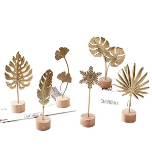 2PCS Nordic Style Premium Luxurious Metal Handicrafts Silver Maple Leaf Ornaments Home Decor for Living Room Entrance Hallway Wine Cabinet Gift Set With Solid Wood Base Kitchen Storage Box