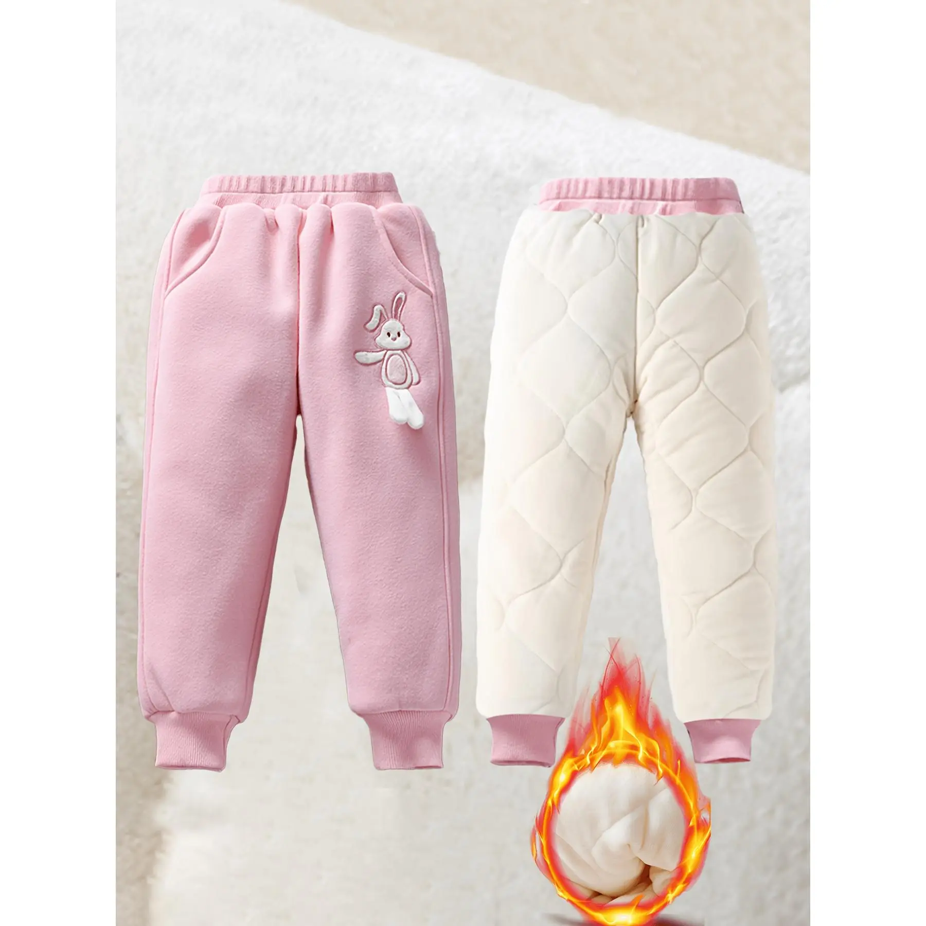 NewGirls' Autumn and Winter Fleece-Lined Thickened Three-Layer Cotton Pants, Perfect for Outdoor