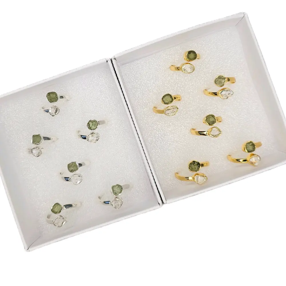 Herkimer Diamond and Moldavite Ring Herkimer Diamond and Moldavite Ring